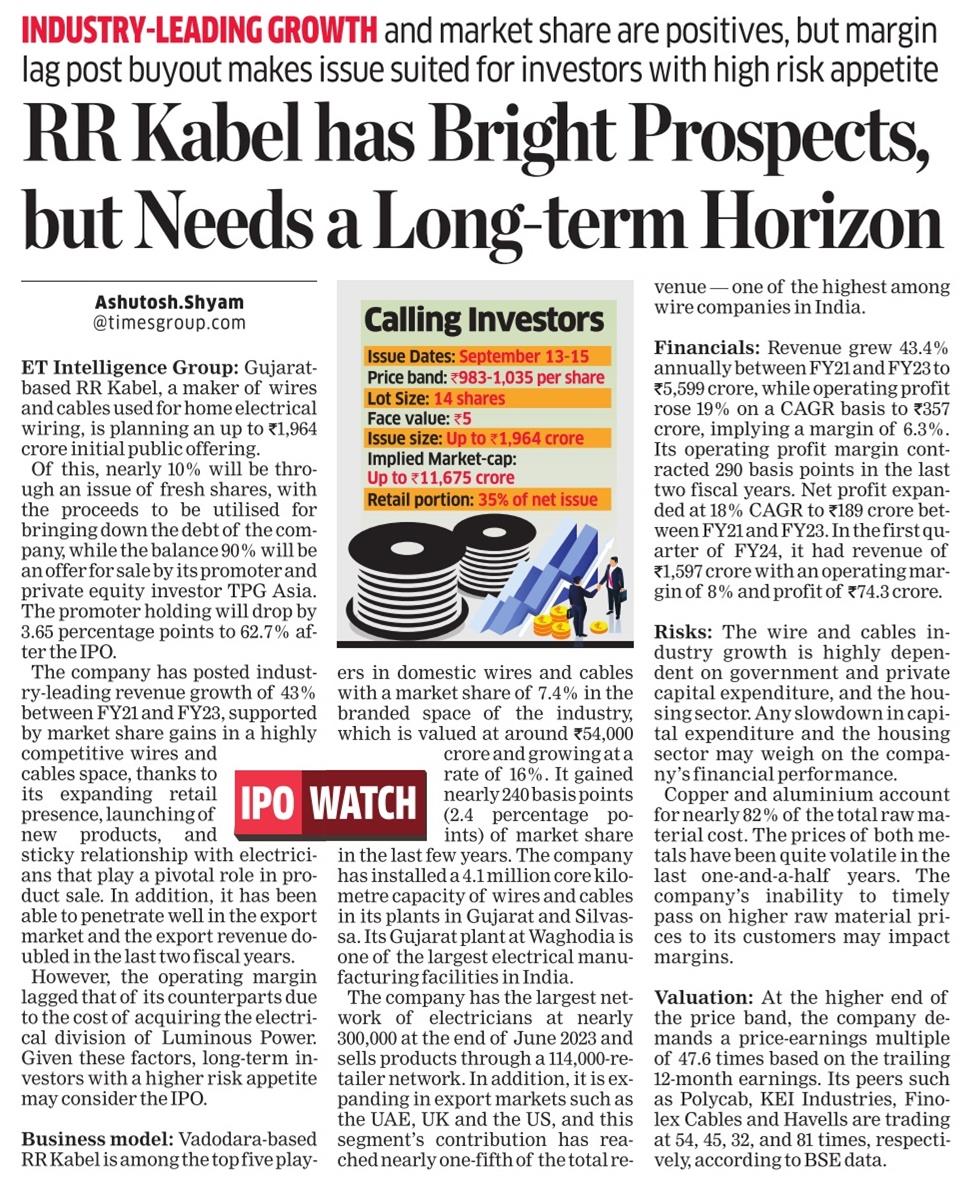 RR KABEL IS NOW A LISTED COMPANY AND WAS THE FIRST TO DEBUT IN T+2